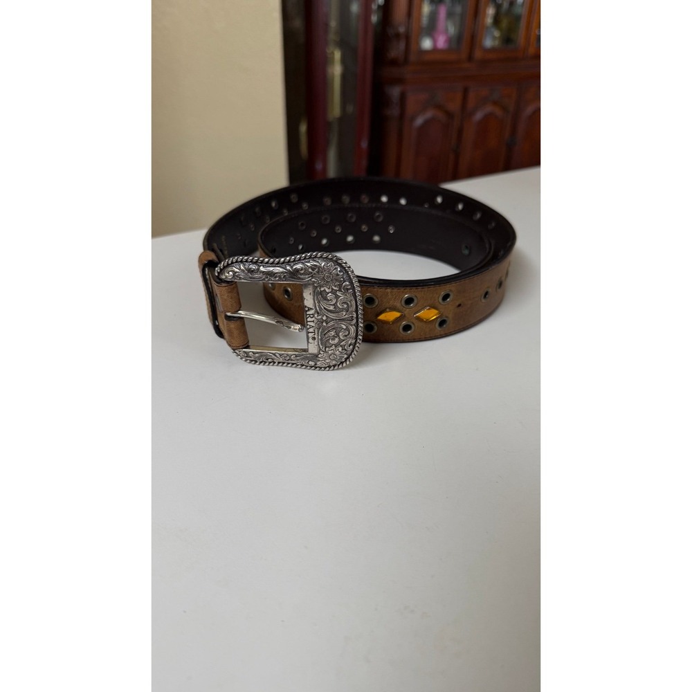 Ariat Western Leather Belt 34 2007 Limitedβ Edition Buckle Rhinestone Cowboy